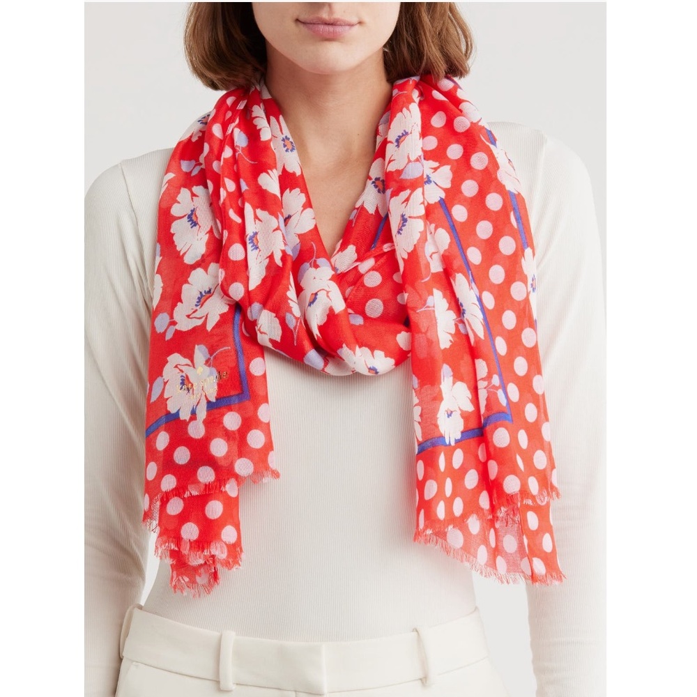 Kate Spade Red Floral Polka Dot Scarf